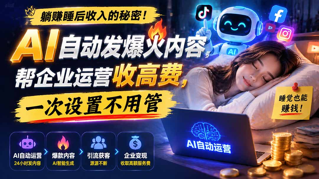 躺赚睡后收入的秘密!AI 自动发爆火内容,帮企业运营收高费,一次设置不用管【原创双语字幕】-墨痕微课