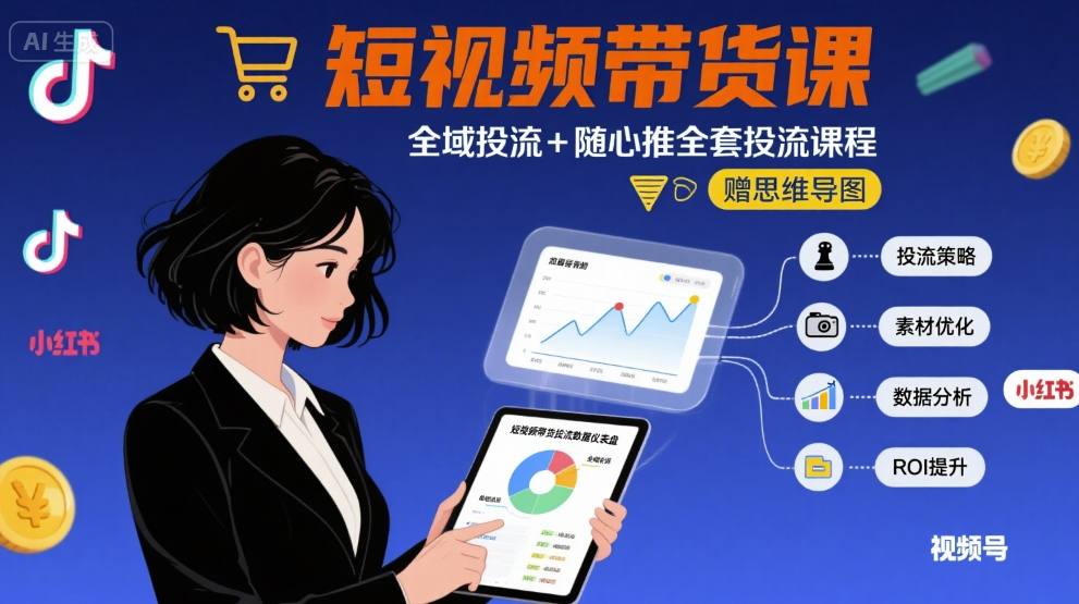 最新短视频带货课,全域投流+随心推全套投流课程+思维导图-墨痕微课