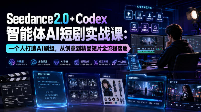 Seedance2.0+Codex智能体AI短剧实战课：一个人打造AI剧组，从创意到精品短片全流程-墨痕微课
