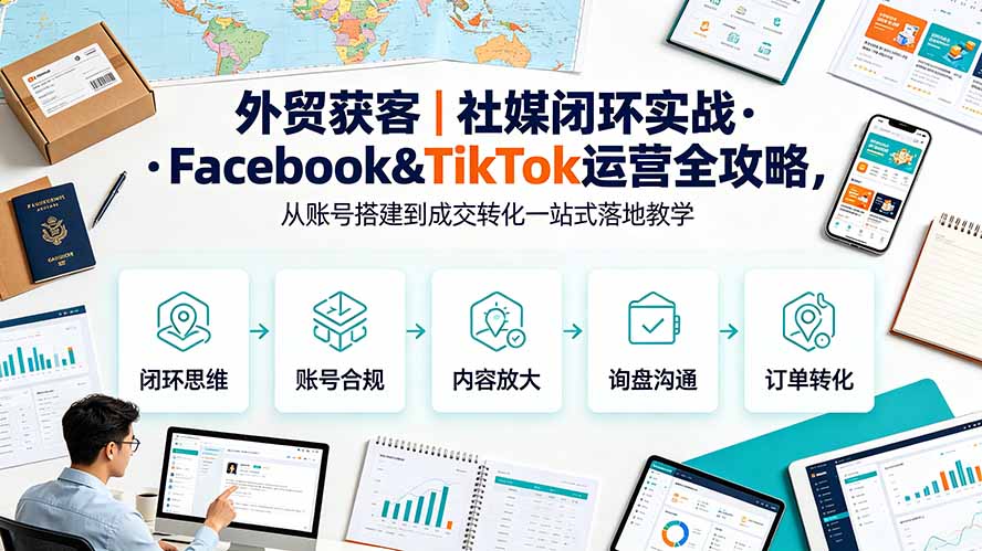 外贸获客|社媒闭环实战·Facebook&TikTok运营全攻略,从账号搭建到成交转化一站式落地教学-墨痕微课