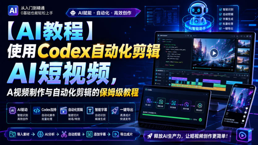 【AI教程】使用Codex自动化剪辑AI短视频，AI视频制作与自动化剪辑的保姆级教程-墨痕微课