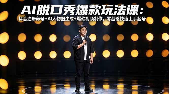 AI脱口秀爆款玩法课：抖音注册养号+AI人物图生成+爆款视频制作，零基础快速上手起号-墨痕微课