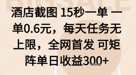 酒店截图项目,15秒一单,一单0.6米,每天任务无上限,全网首发可矩阵单日收益3张+【揭秘】-墨痕微课