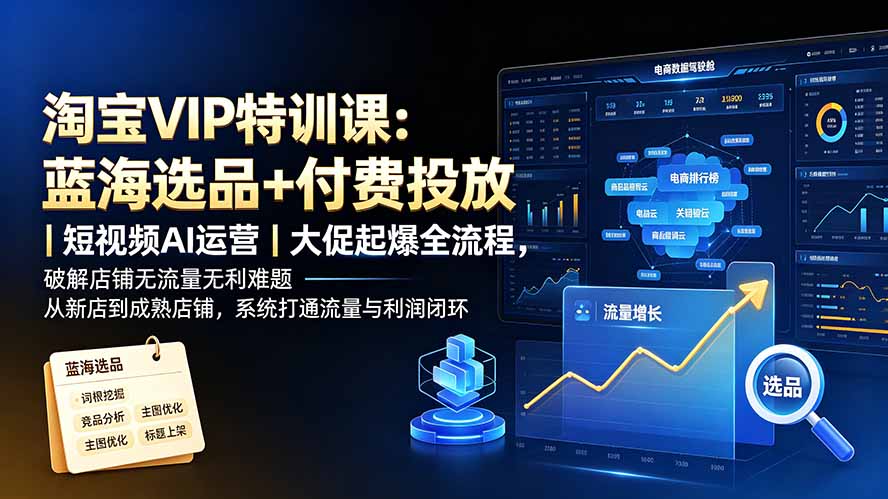 淘宝VIP特训课-更新:蓝海选品+付费投放|短视频AI运营|大促起爆全流程,破解店铺无流量无利润难题-墨痕微课