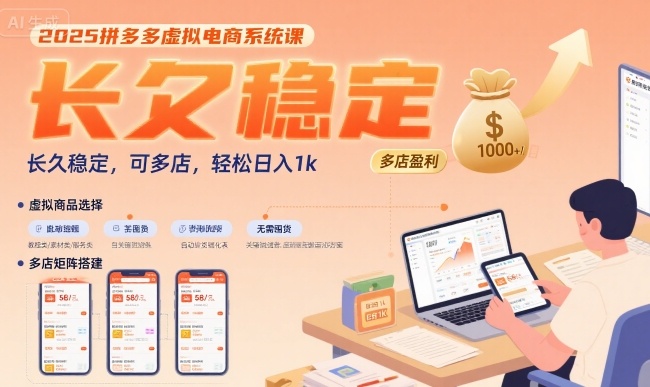 2025拼多多虚拟电商系统课，长久稳定，可多店，轻松日入1k-墨痕微课
