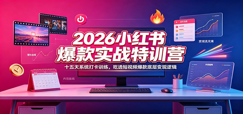 2026小红书爆款实战特训营：十五天系统打卡训练，吃透短视频爆款底层变现逻辑-墨痕微课