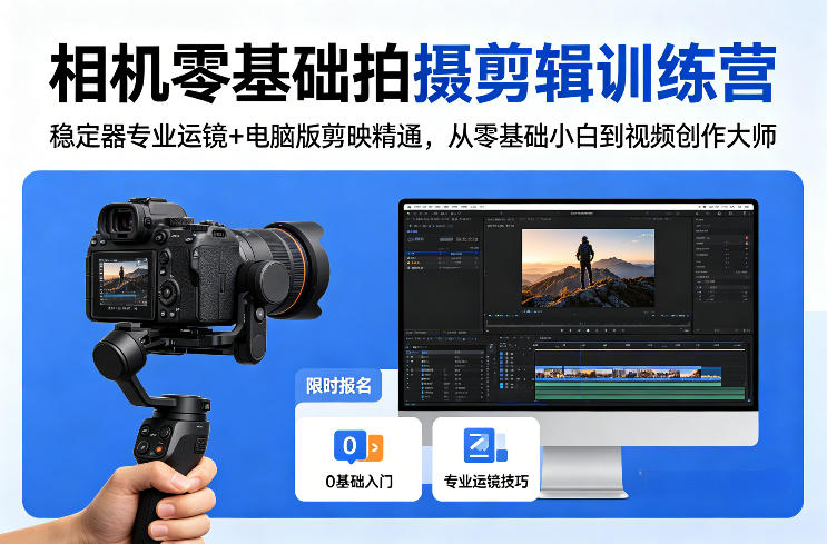 相机零基础拍摄剪辑训练营:稳定器专业运镜+电脑版剪映精通,从零基础小白到视频创作大师-墨痕微课