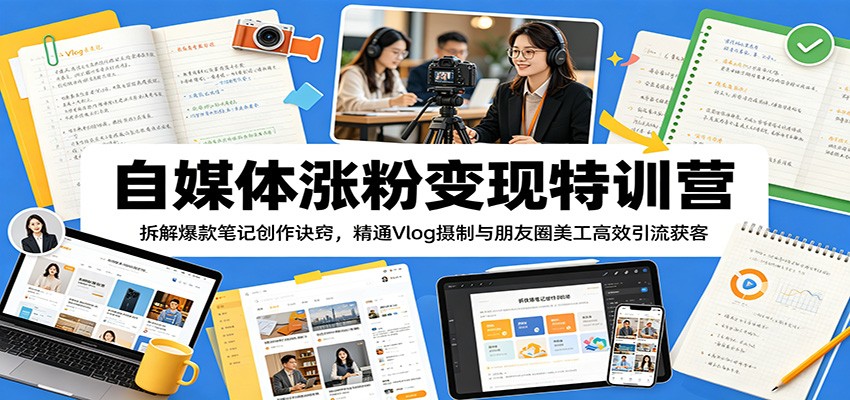 自媒体涨粉变现特训营：拆解爆款笔记创作诀窍，精通Vlog摄制与朋友圈美工高效引流获客-墨痕微课