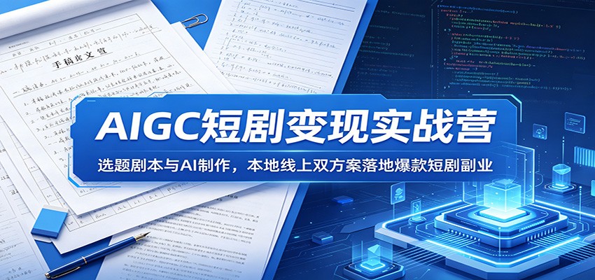 AIGC短剧变现实战营：选题剧本与AI制作，本地线上双方案落地爆款短剧副业-墨痕微课
