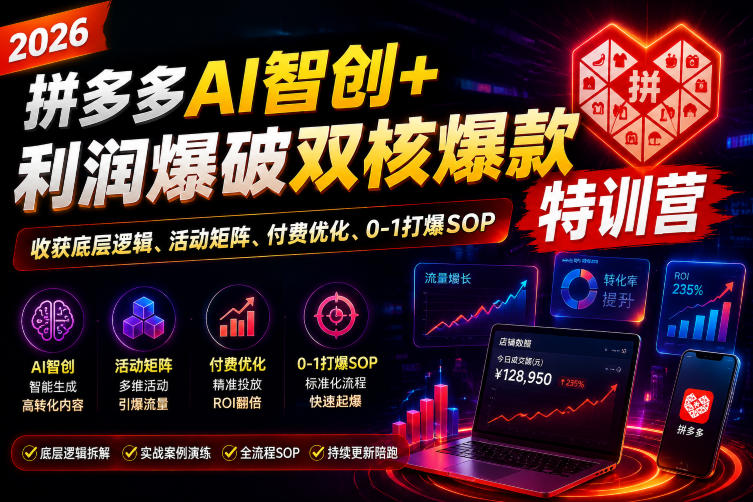 2026拼多多AI智创+利润爆破双核爆款特训营,收获底层逻辑、活动矩阵、付费优化、0-1打爆SOP(更新0810)-墨痕微课