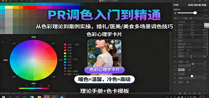 PR调色入门到精通:从色彩理论到案例实操,婚礼/医美/美食多场景调色技巧-墨痕微课