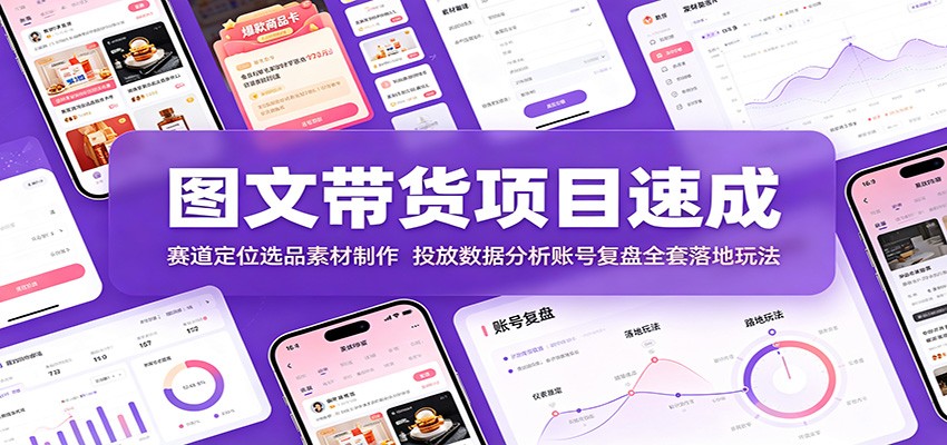 图文带货项目速成:赛道定位选品素材制作,投放数据分析账号复盘全套落地玩法-墨痕微课