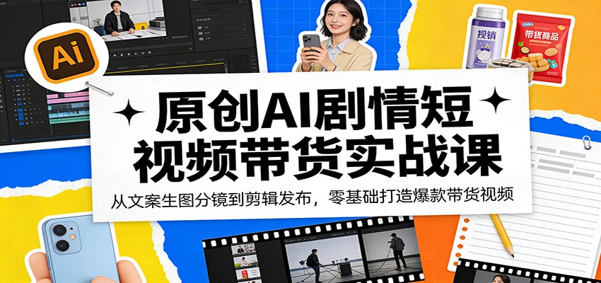 原创AI剧情短视频带货实战课：从文案生图分镜到剪辑发布，零基础打造爆款带货视频-墨痕微课