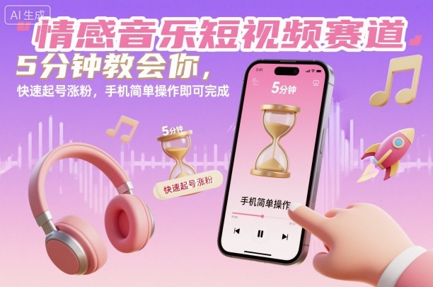 情感音乐短视频赛道，5分钟教会你，快速起号涨粉，手机简单操作即可完成-墨痕微课