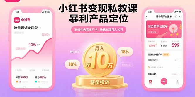 小红书变现私教课,暴利产品定位,高转化内容生产术,快速实现月入10万-墨痕微课