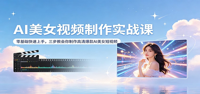 AI美女视频制作实战课:零基础快速上手,三步教会你制作高清爆款AI美女短视频-墨痕微课