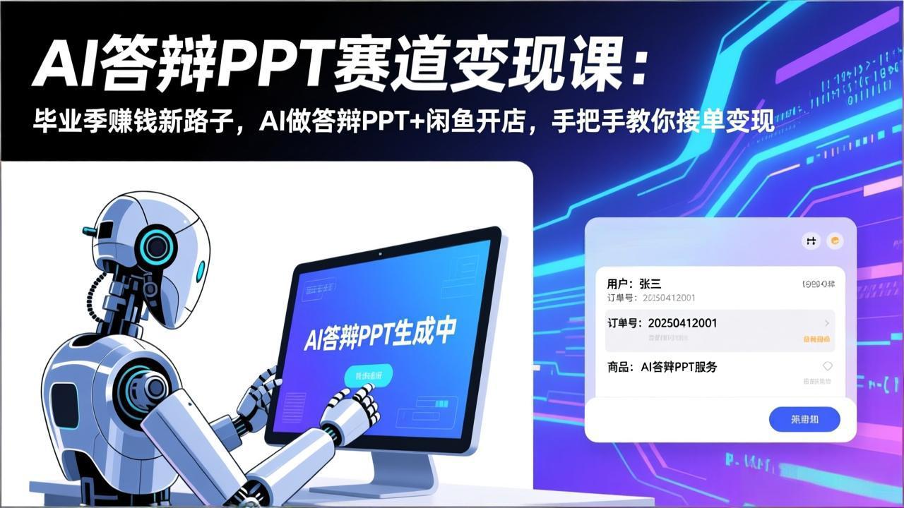 AI答辩PPT赛道变现课：毕业季赚钱新路子，AI做答辩PPT+闲鱼开店，手把手教你接单变现-墨痕微课