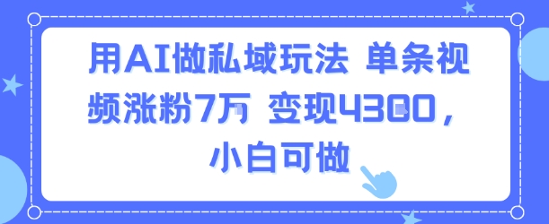 用AI做私域玩法，单条视频涨粉7W变现4.3k，小白可做-墨痕微课