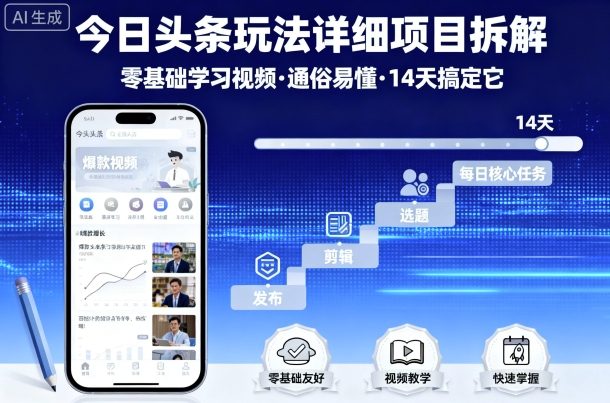 今日头条玩法详细项目拆解,零基础学习视频 通俗易懂 14天搞定它-墨痕微课