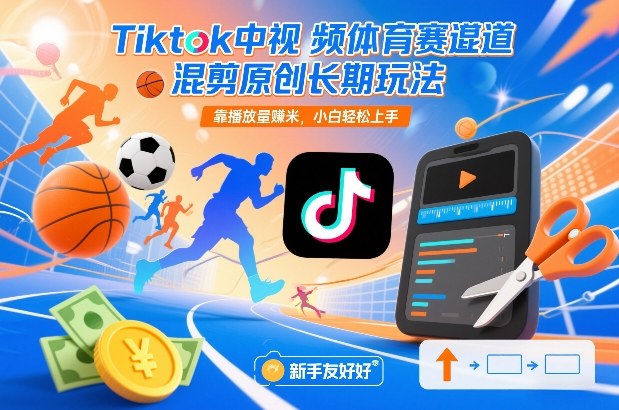 Tiktok中视频体育赛道混剪原创长期玩法，靠播放量賺米，小白轻松上手-墨痕微课