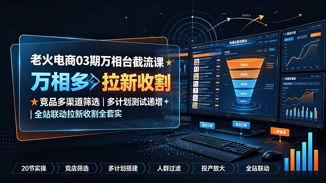 老火电商03期万相台截流课：竞品多渠道筛选｜多计划测试递增｜全站联动拉新收割全套实操教学-墨痕微课