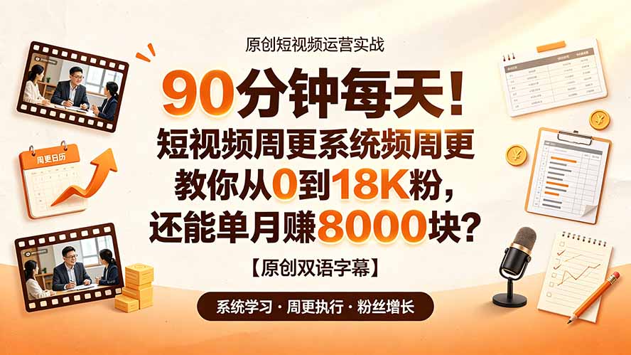 90 分钟每天！短视频周更系统教你从 0 到 18K 粉，还能单月赚 8000 块？【原创双语字幕】-墨痕微课