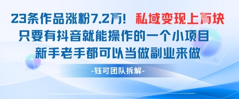 抖音私域项目23条作品涨粉7.2W,私域变现1W-墨痕微课