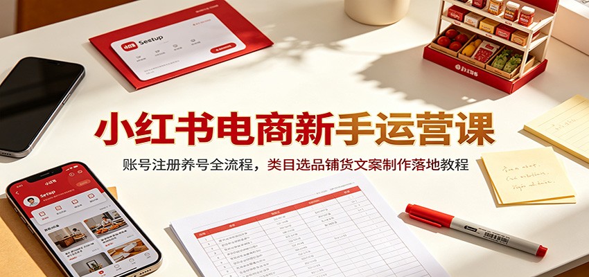 小红书电商新手运营课：账号注册养号全流程，类目选品铺货文案制作落地教程-墨痕微课