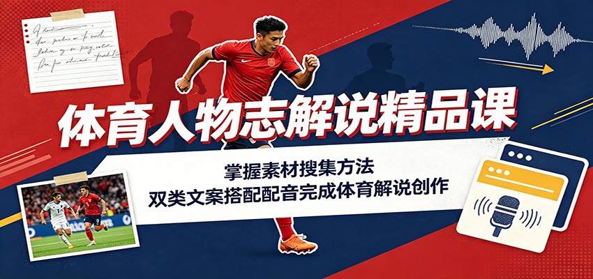 体育人物志解说精品课：掌握素材搜集方法，双类文案搭配配音完成体育解说创作-墨痕微课