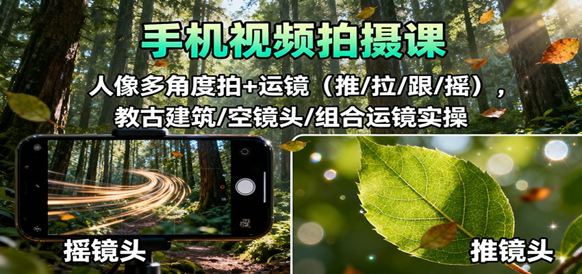 手机视频拍摄课：人像多角度拍+运镜(推/拉/跟/摇)，古建筑/空镜头/组合运镜实操-墨痕微课