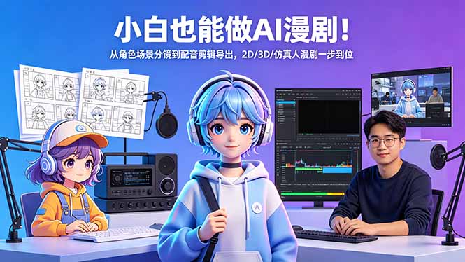 小白也能做AI漫剧！从角色场景分镜到配音剪辑导出，2D/3D/仿真人漫剧一步到位-墨痕微课