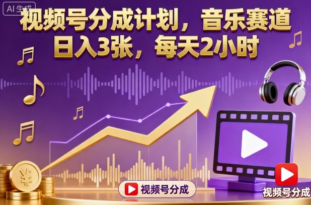 视频号分成计划,音乐赛道,日入3张,每天2小时-墨痕微课