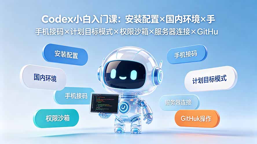 Codex小白入门课：安装配置×国内环境×手机接码×计划目标模式×权限沙箱×服务器连接×GitHub操作-墨痕微课