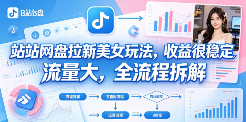 B站网盘拉新美女玩法,收益很稳定,流量大,全流程拆解-墨痕微课