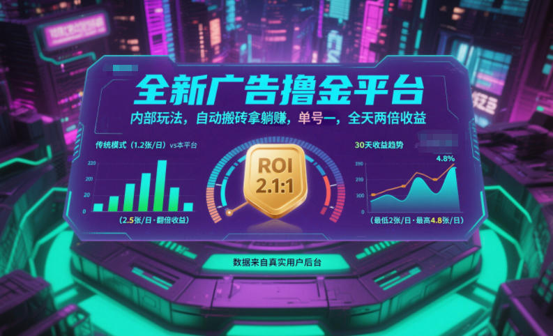 全新广告撸金平台,内部玩法,自动搬砖拿躺賺,单号一天保底2张+,全天两倍收益【揭秘】-墨痕微课