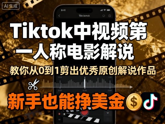 Tiktok中视频第一人称电影解说,教你从0到1剪出一个优秀的原创解说作品,新手也能挣美金-墨痕微课