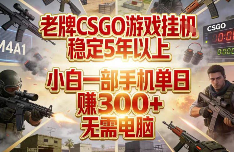 老牌CSGO游戏挂G,稳定5年以上,小白一部手机单日賺3张+,无需电脑【揭秘】-墨痕微课