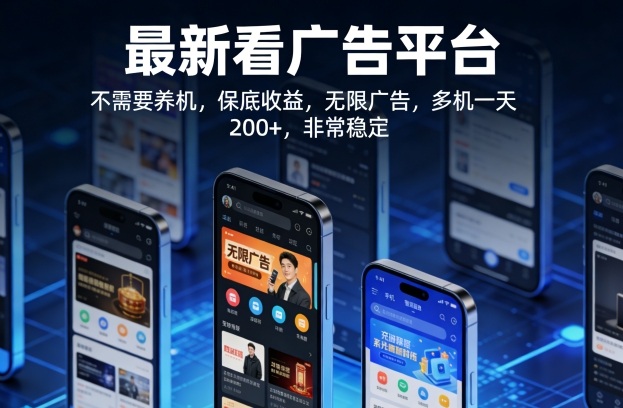 最新看广告平台，不需要养机，保底收益，无限广告，多机一天200+，非常稳定【揭秘】-墨痕微课