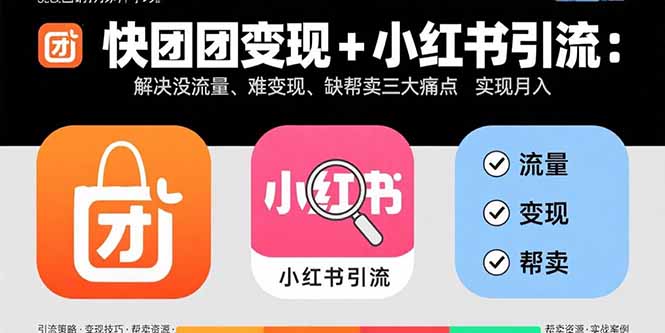 快团团变现+小红书引流：解决没流量、难变现、缺帮卖三大痛点 实现月入3w+-墨痕微课
