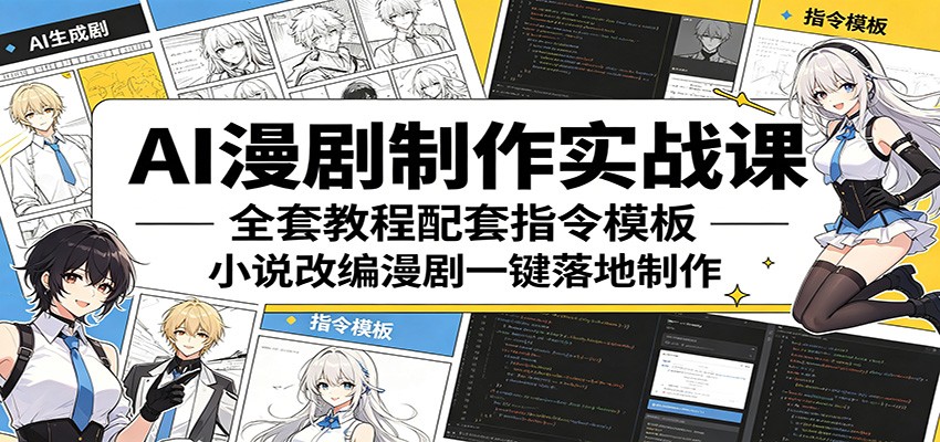 AI漫剧制作实战课：全套教程配套指令模板，小说改编漫剧一键落地制作-墨痕微课