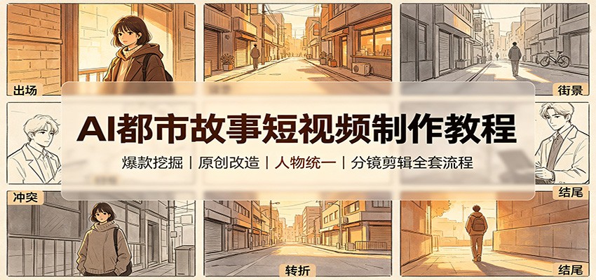 AI都市故事短视频制作教程：爆款挖掘原创改造，人物统一分镜剪辑全套流程-墨痕微课