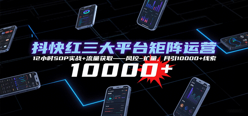 抖快红三大平台矩阵运营，12小时SOP实战+流量获取-风控-扩量，月引10000+线索-墨痕微课