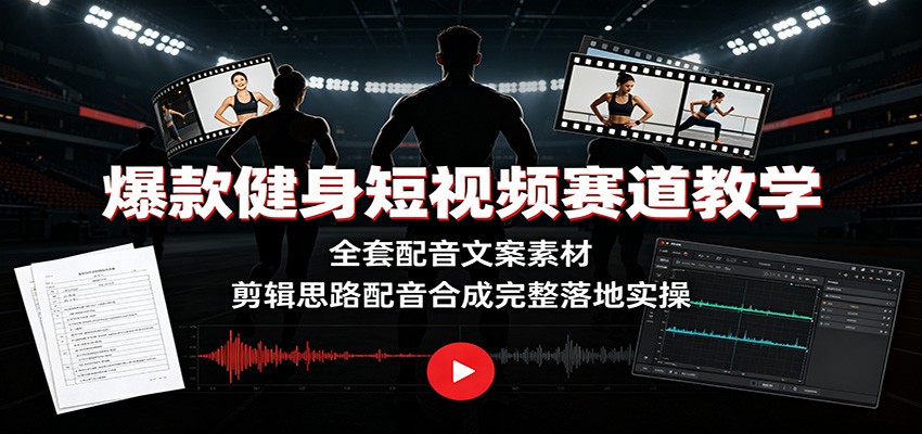 爆款健身短视频赛道教学：全套配音文案素材，剪辑思路配音合成完整落地实操-墨痕微课
