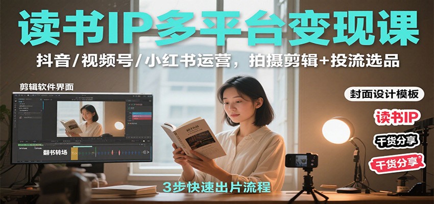 读书IP多平台变现课:抖音/视频号/小红书运营,拍摄剪辑+投流选品-墨痕微课