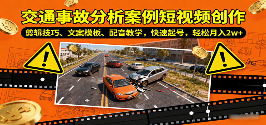 交通事故分析案例短视频创作,剪辑技巧、文案模板、配音教学,快速起号,轻松月入2w+-墨痕微课