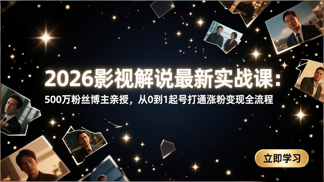2026影视解说最新实战课:500万粉丝博主亲授,从0到1起号打通涨粉变现全流程-墨痕微课