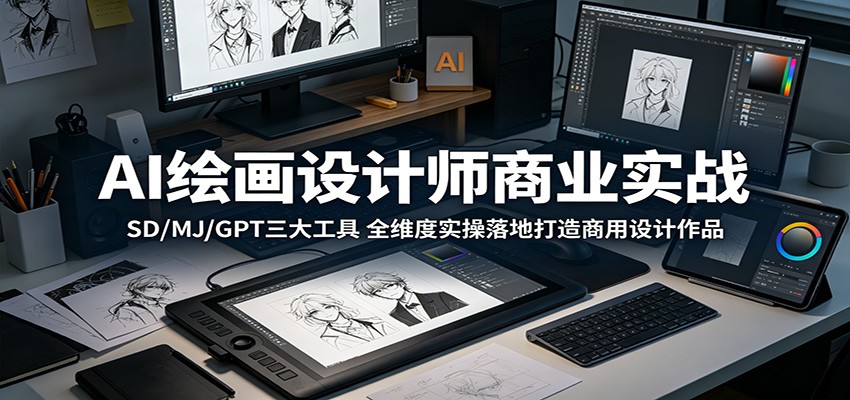 AI绘画设计师商业实战:SD/MJ/GPT三大工具,全维度实操落地打造商用设计作品-墨痕微课