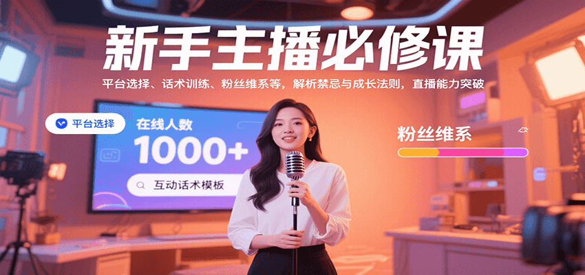 新手主播必修课:平台选择、话术训练、粉丝维系等,解析禁忌与成长法则,突破直播能力-墨痕微课