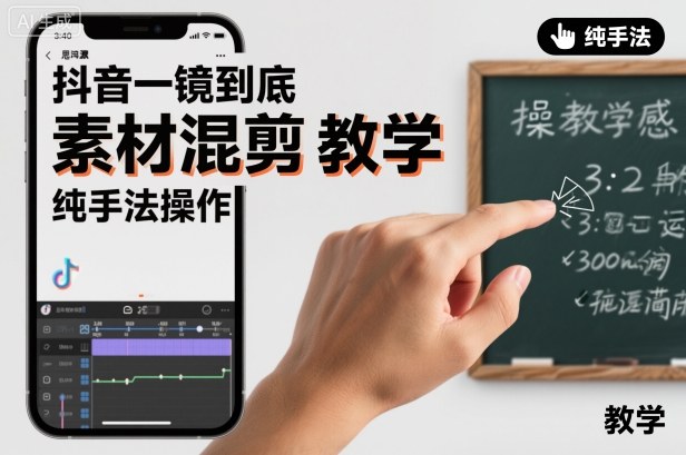 抖音一镜到底素材混剪教学，纯手法操作-墨痕微课