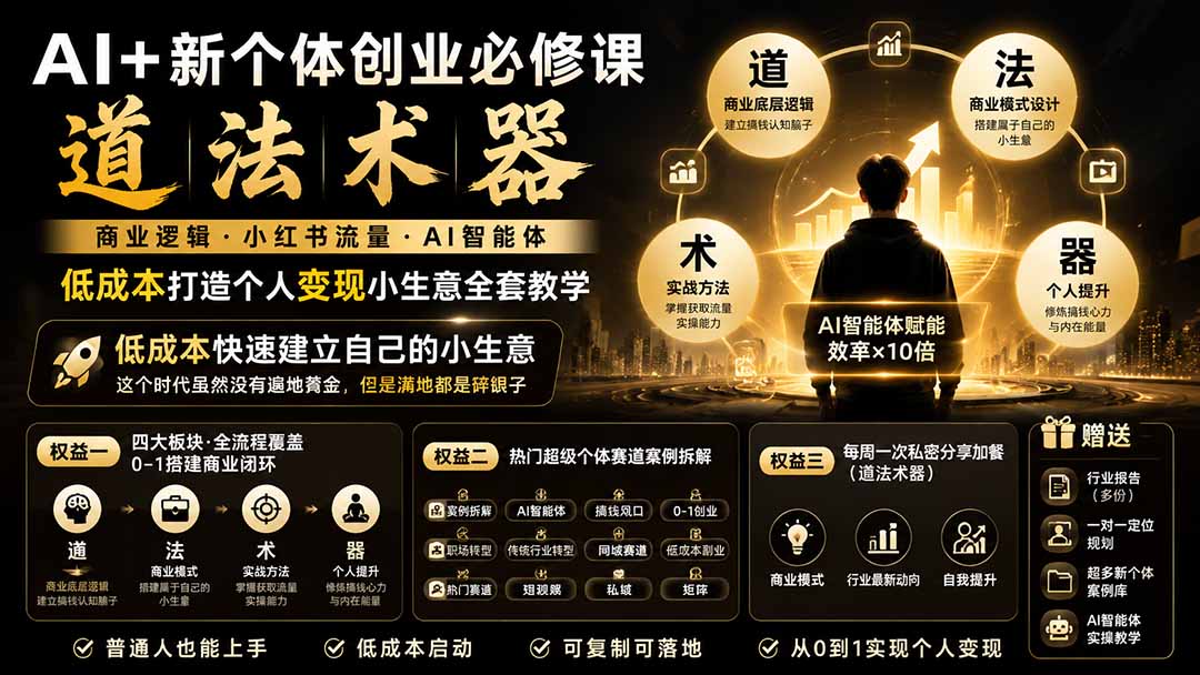 AI+新个体创业必修课|道法术器|商业逻辑·小红书流量·AI智能体|低成本打造个人变现小生意全套教学-墨痕微课